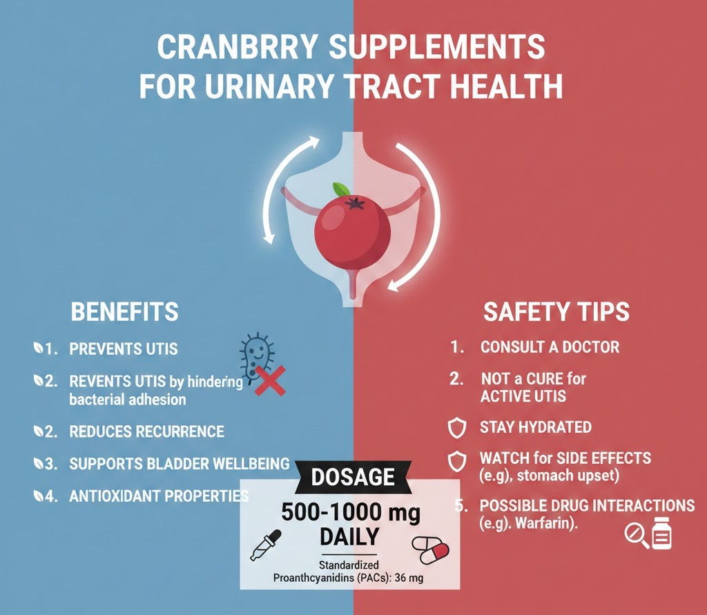 Cranberry Supplements for Urinary Tract Health: Benefits, Dosage, and Safety Tips