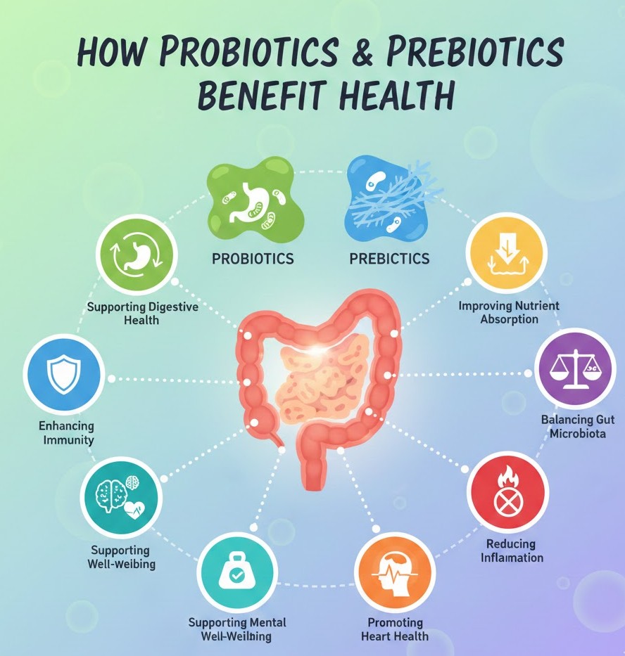 How Probiotics and Prebiotics Benefit Health