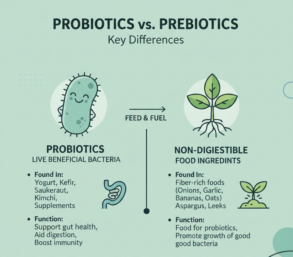 Key Differences Between Probiotics and Prebiotics