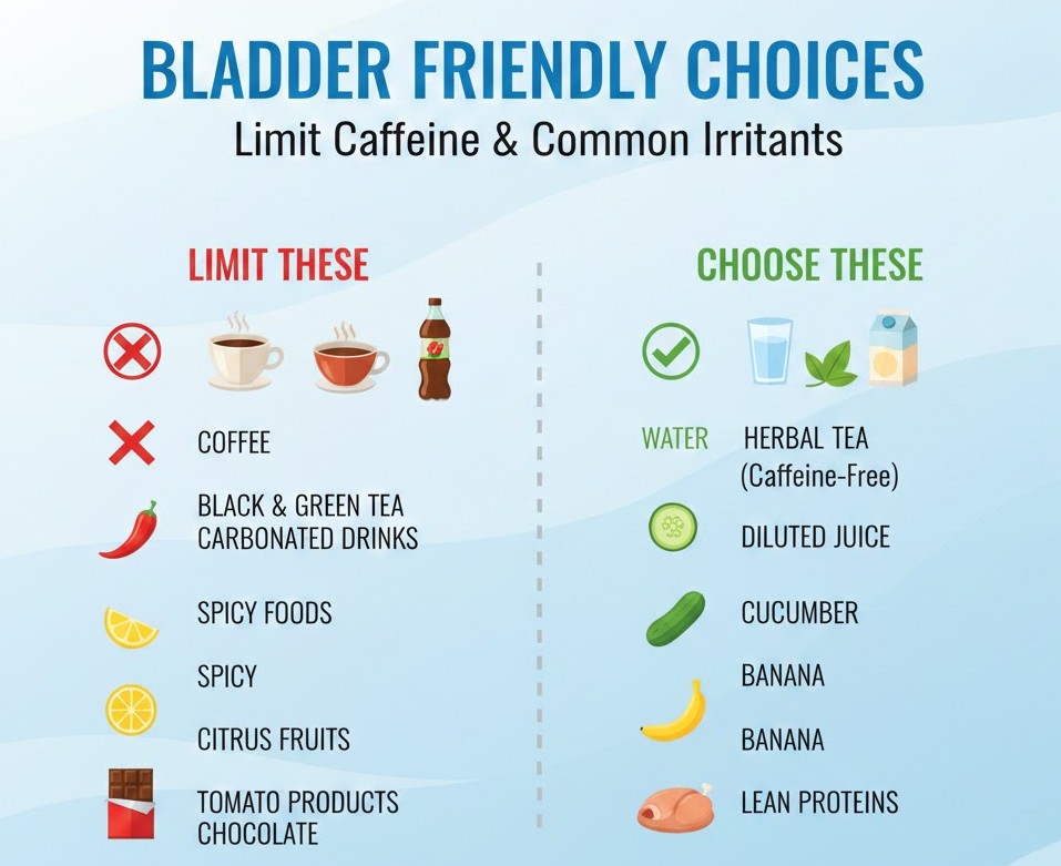 Limit Caffeine and Bladder Irritants 